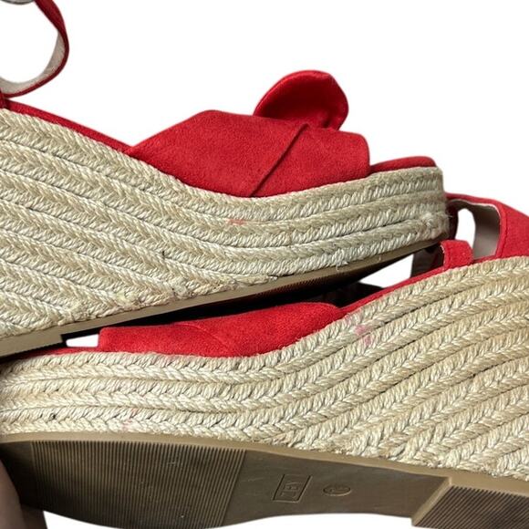 ZBY Womens Size 7.5 Red Faux Suede 4" Wedge Heel Espadrille Open Toe Shoes - Picture 7 of 7